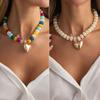 Y2K Handmade Colorful Resin Beaded Necklace Women Creative Vintage Gold Color Heart Pendant Choker Necklace Summer Jewelry