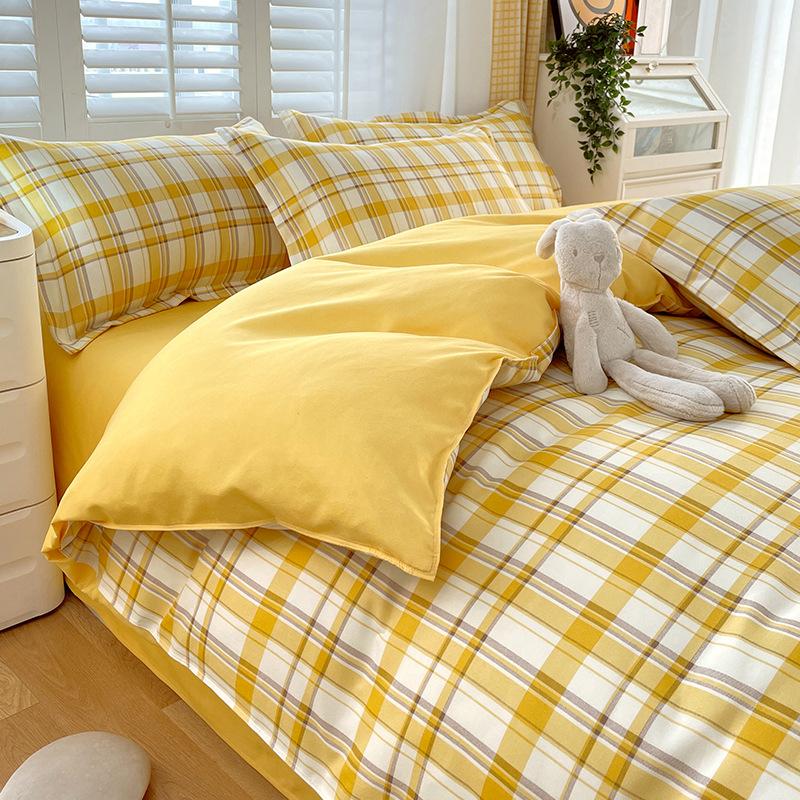 Plaid Striped Bed Sheet Quilt Cover Twill Thickened Quilt Cover Bedding Quilt Cover Three-piece Bed Sheet Set