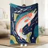 1 Stück Weiche Flanelldecke - Luxuriöse Tagesdecke/Überwurf mit HD-Forellen-Sprung-Design in Marineblau, Orange, Weiß, Türkis - Ganzjahres