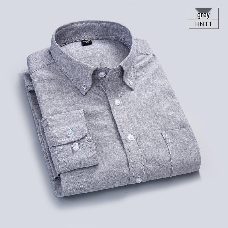 Men's Spring Cotton Oxford Long Sleeve Solid Color Shirt - Business Casual Slim Fit