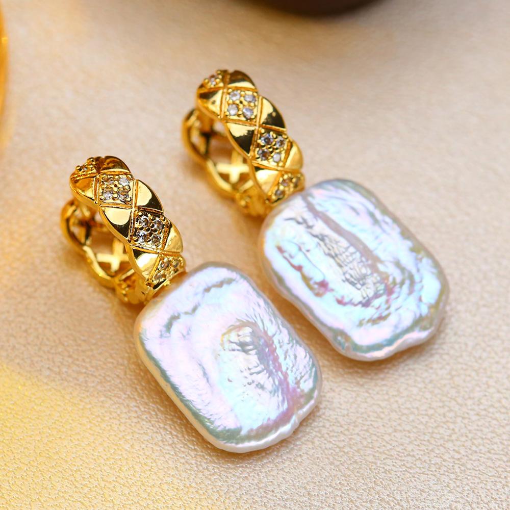 Big Baroque Natural Freshwater Pearl Earrings Fashion Cubic Zirconia Pearl Drop Earrings For Women Party Jewelry