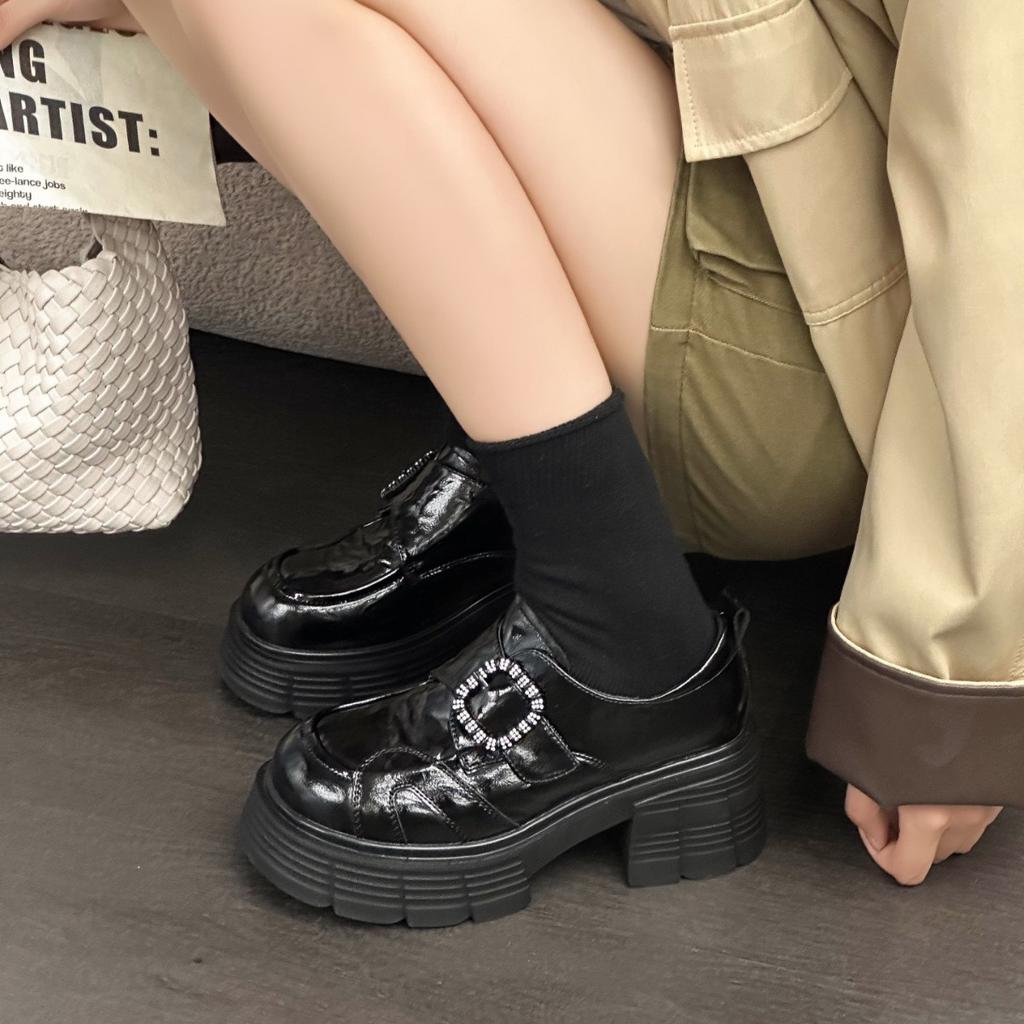 2025 autumn new leather platform heightening loafers women's British style small leather shoes versatile casual single shoes women