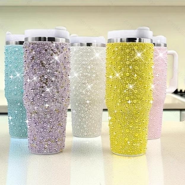 304 Stainless Steel Thermos Cup with Diamond 40oz Handle Vacuum Ice Cup Portable Car Cup