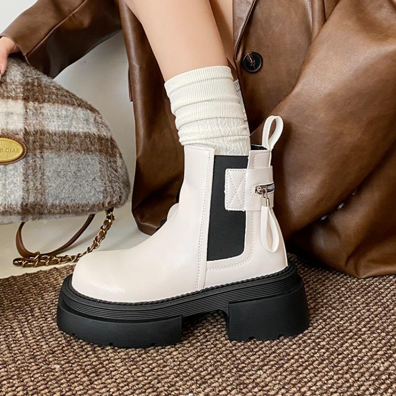 High Heels Ankle Chelsea Boots Women Platform Chunky Brand Leather Shoes 2025 Trend Goth Party Non-Slip Cozy Zipper Botas Mujer