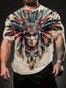 Native American Headdress 3D Print Men's Crewneck T-Shirt – Summer Casual Wear, Breathable Outdoor Top for Running, Gym & Everyday Use, Stylish