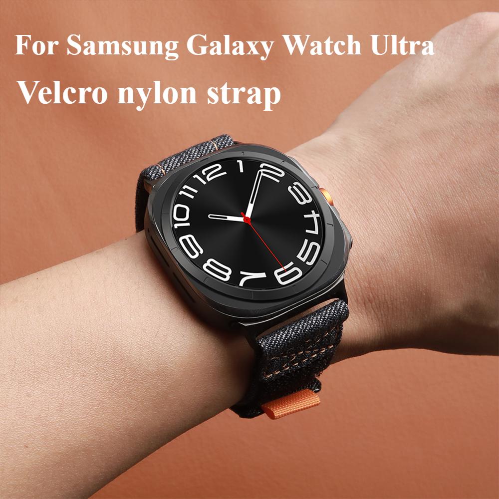 Canvas Nylonreim for Samsung Galaxy Watch 7 Ultra 47mm Unisex Pustende Løkkearmbånd for Galaxy Ultra Ingen Spalter Bøyd Endebånd