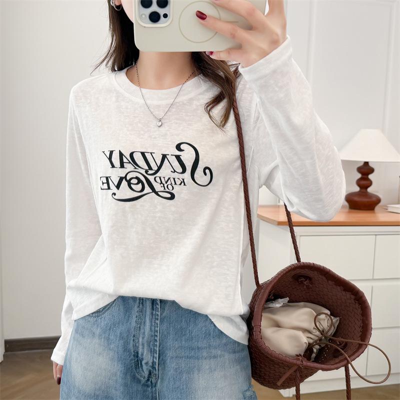 

2026 Spring Plus Size Women s Long Sleeve Printed Round Neck Casual T-shirt 3XL белый