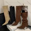 Fashion 2025 Street Style Pointed Toe Knee-High Women Boots Winter Thin Heels Shoes Female Punk Vintage Long Booties Zapatos De Muje