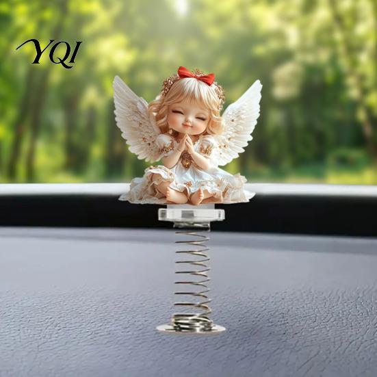Decorative Figures for Car Angel Girl Spring Ornament, 2D Double Sided Acrylic Dashboard Bouncing Decorations Decor with Adhesive Base, Cute