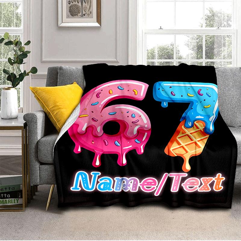 1PC Custom Name "Sweet 67th Celebration" Flannel Blanket Versatile,all-season Throw Suitable for the Living Room,bedroom,camping,travel,and Gift