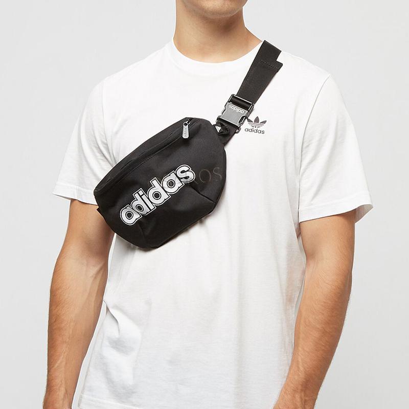 Adidas Adjustable Waist Belt Buckle Closure Polyester Waist Bag Regular Men Waist Bag Black White HT4777