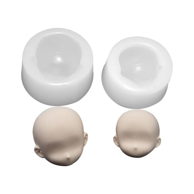 2Pcs Silicone Face Mould For Clay Doll Head Sugar Crafting Reusable Baking Sculpture Tool