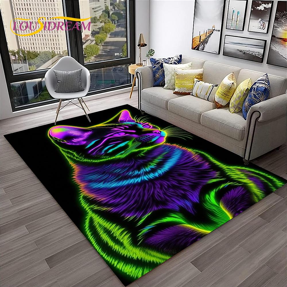 Covor de Cameră Drăguț cu Pisică și Flori Stil Desen Animat Pastoral pentru Casă Sufragerie Dormitor Canapea Preș de Intrare Decor, Covor pentru Joacă Copii Covor de Podea