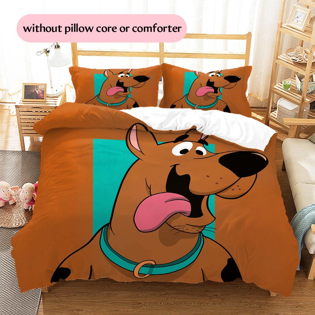 Pościel z wzorem Scooby-Doo Zestaw kołdry Dekoracja domu Prezent (1 * poszwa na kołdrę + 2 * poszewki na poduszki bez rdzenia)