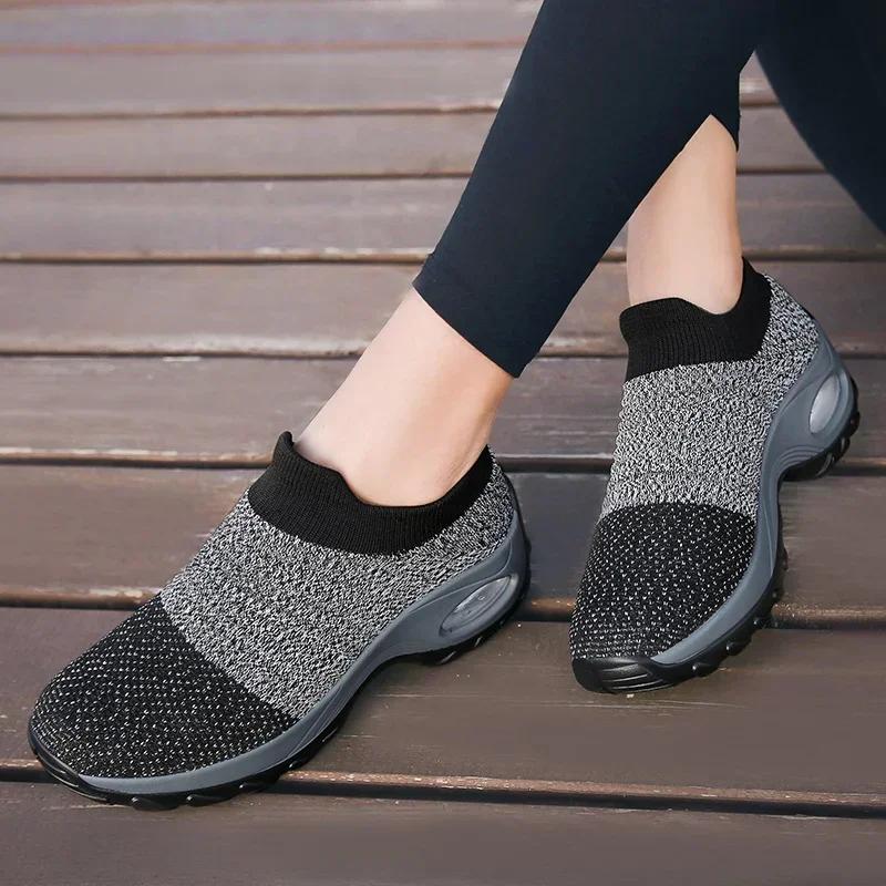 Fashion Women Platform Sneakers Woman Casual Shoes Cushion Sneakers Ladies Comfortable Low Top Sock Sneakers Non-slip Walking Shoes