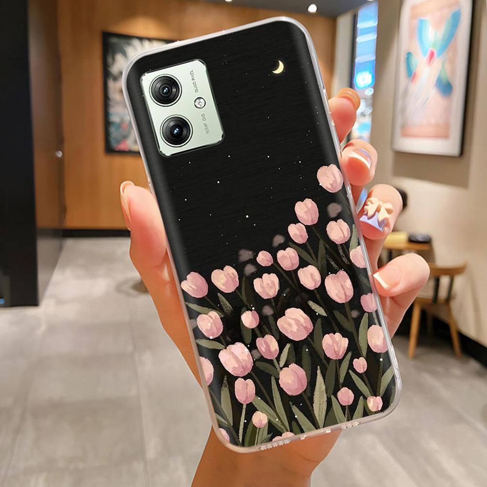 Soft Case For Moto G54 5G Case MotoG54 Silicone Phone Back Cover For Motorola Moto G54 Case XT-2343-1 Flower Love Heart Fundas