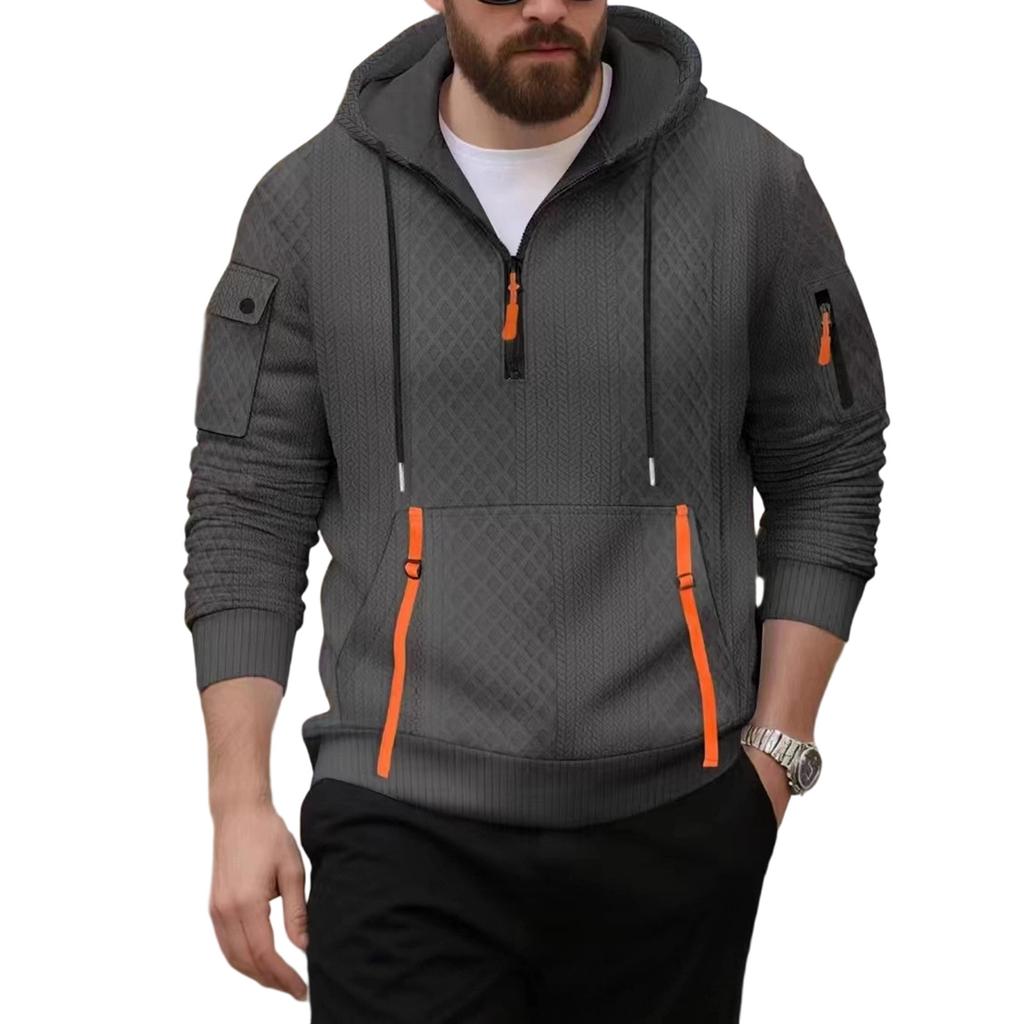 Men's Loose Leisure American Style Zipper Multiple Pockets Hooded Hood Hoodie