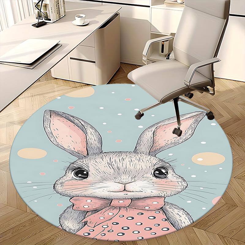 Charming Bunny Chair Mat   Round Carpet for Home Decor, Office Use, and Gifts   Suitable for Bedrooms, Living Roomss0122b