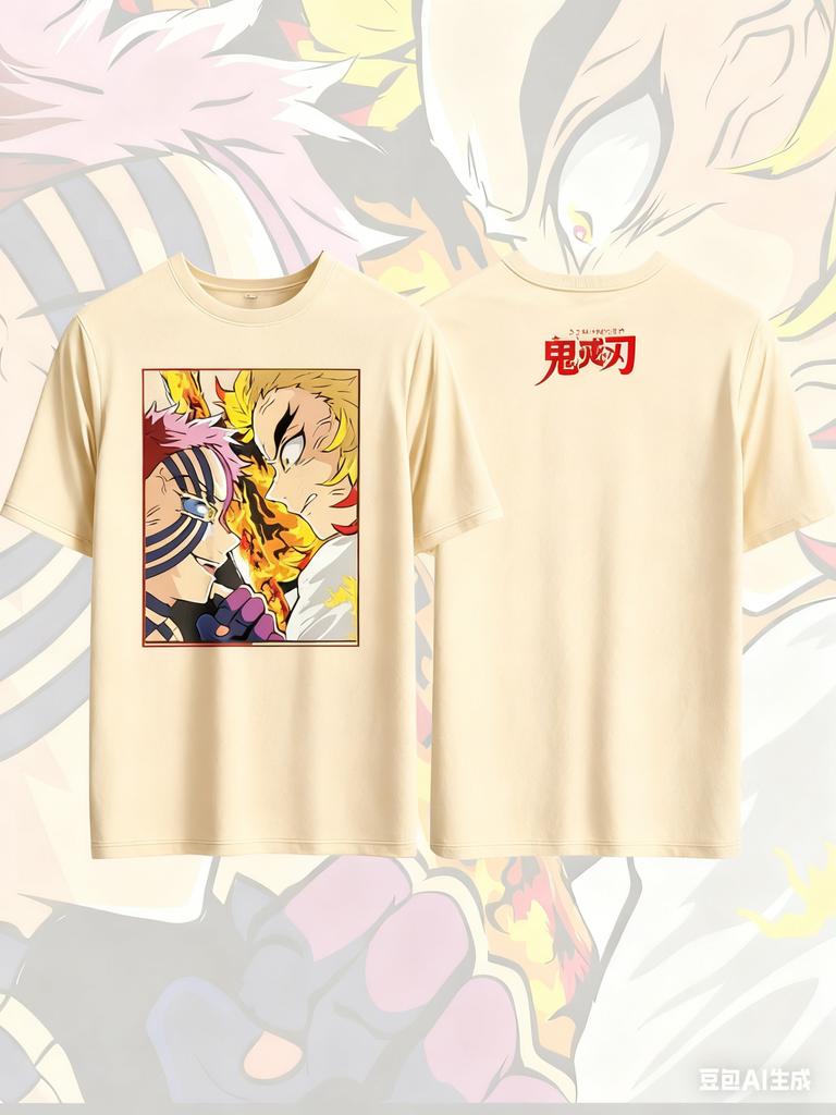 Demon Slayer Rengoku Kyoujurou Anime Printed Cotton Tshirt for Men and Women Casual Fashion Oversized Anime Peripheral Clothing