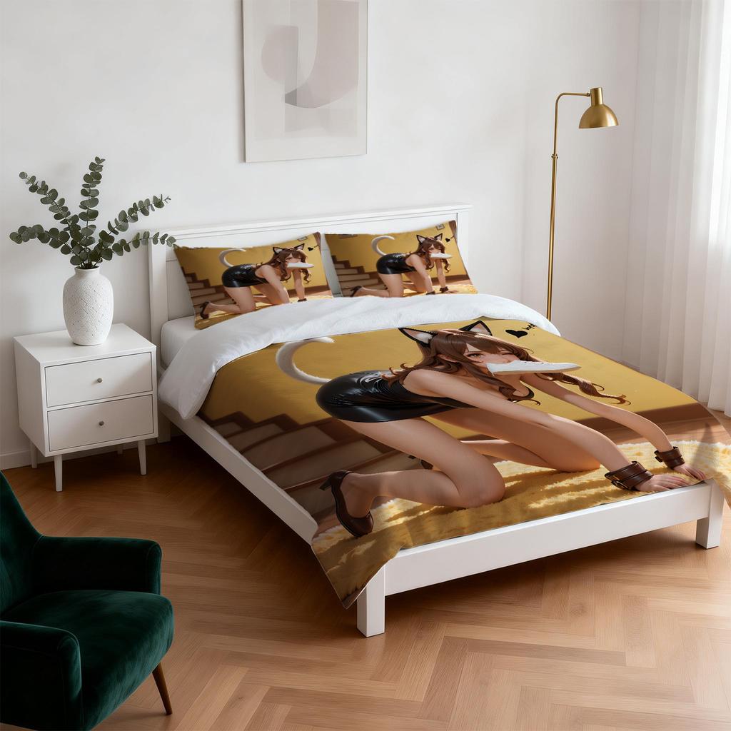 Euphoria Season 3Woof Woof Cat Girl Printed Duvet Cover Set Soft Bedding Set For Adults Bedroom Decor