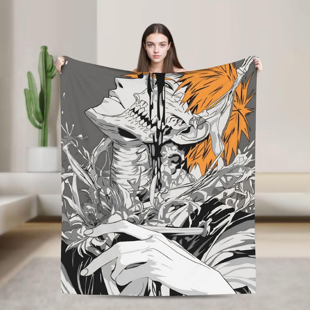 Super Soft Blanket Picnic BLEACH Anime Ichigo Throw Blanket Flannel Bedspread For Couch Chair Graphic Sofa Bed Cover