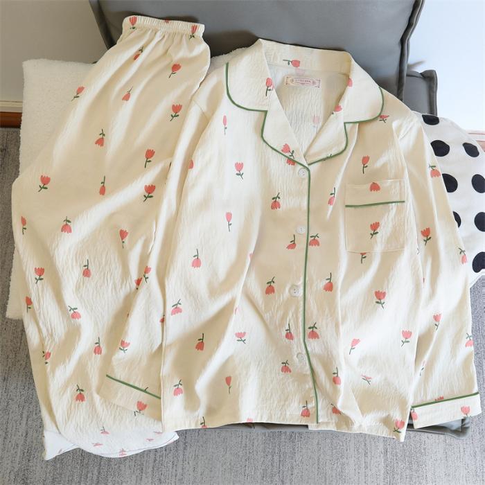 Nuovo Set Pigiama Autunnale da Donna Casual Cotone Sintetico Dolce Pigiama da Donna Maniche Lunghe Nightwear Sleepwear Pijamas Coreani per Ragazza