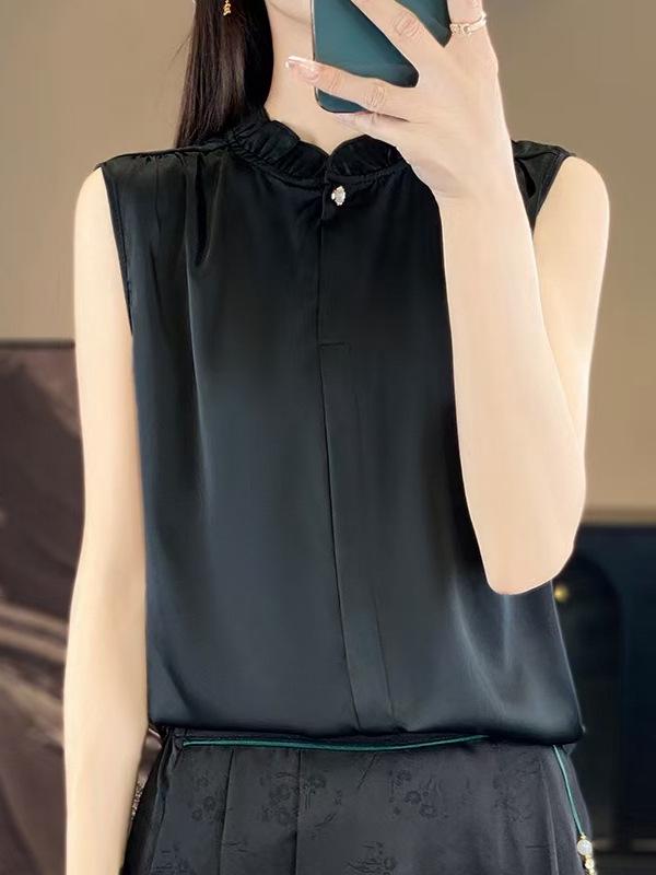 

Блузка без рукавов с оборками из высококачественного ацетатного сатина - Женский летний топ-жилет 4XL