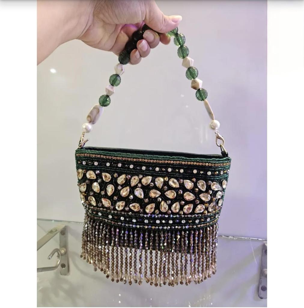 Ladies Embroidered Purse & Green Handbag Designer Partywear Wedding Gift Clutch Luxury Bride Evening Bag Bridesmaid Gift for Her Friend Mom
