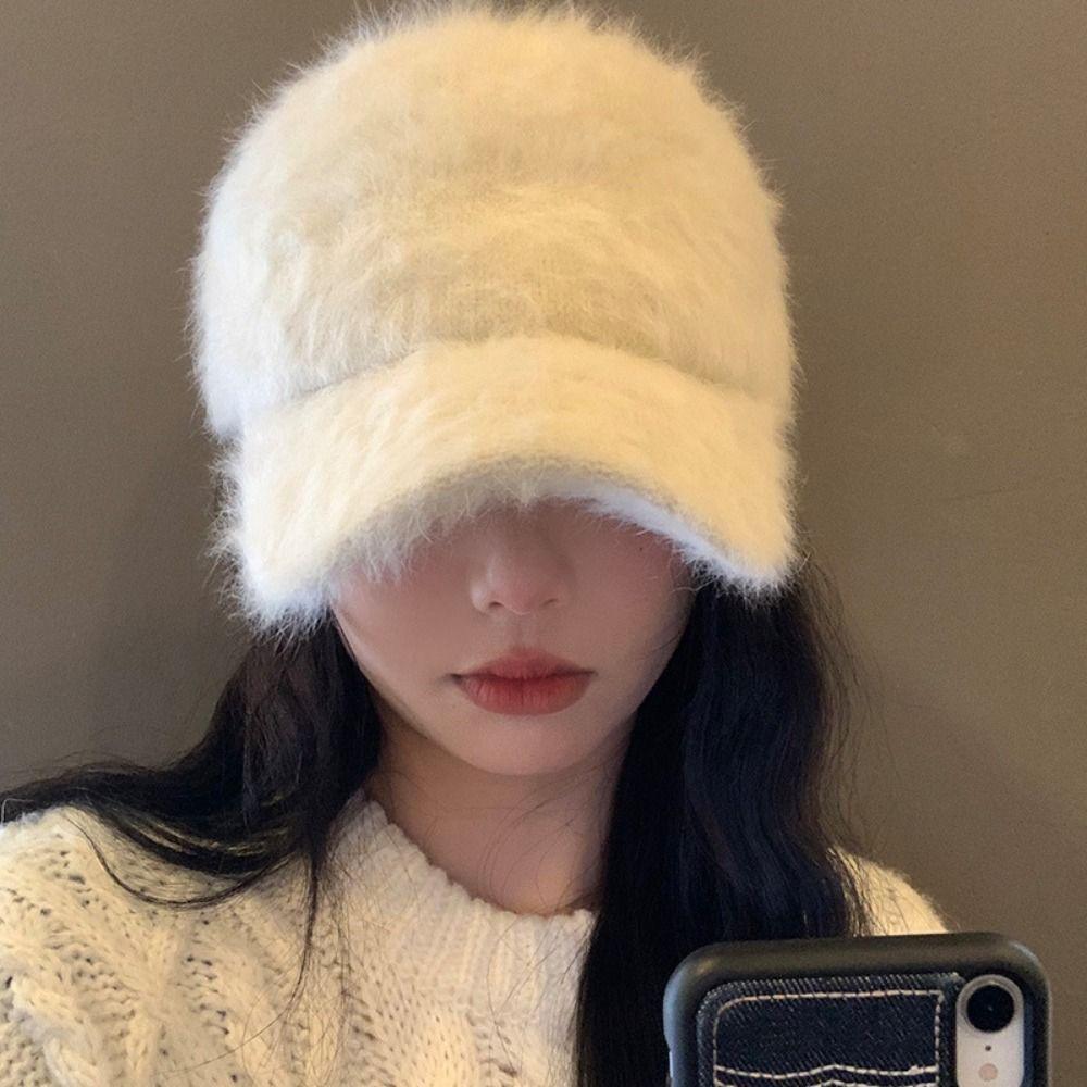 Solid Color Women's Baseball Cap Adjustable Winter Warm Hat Versatile Plush Dubill Cap  Daily