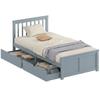 Pine Storage Bed, 3ft Single Solid Wooden Bed Frame with Drawers, Headboard, Wood Slat Support, Grey