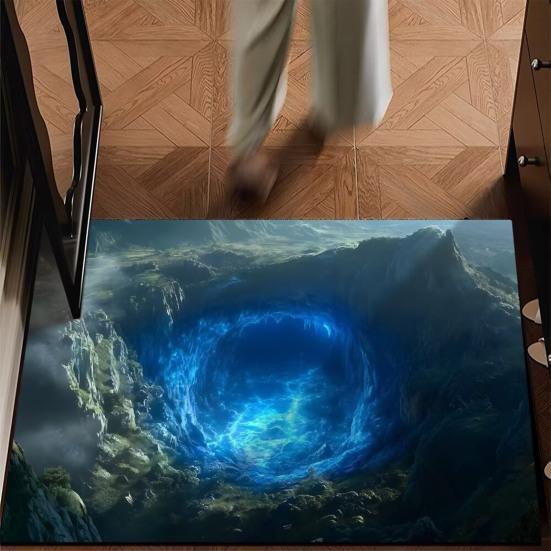 3D Optical Illusion Rug Realistic Hole Doormat Non-Slip Bottom Entrance Rug Floor Mat for Front Door Kitchen Bathroom Home Decor