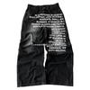 Pantalones vaqueros anchos para hombre con estampado de letras retro americano y lavado