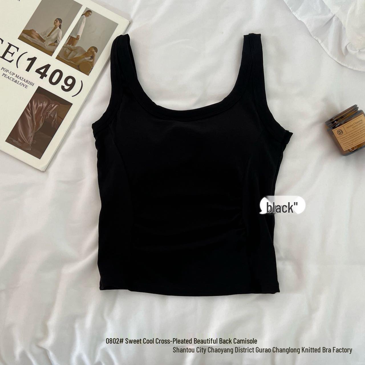 

Sleek Cross-Pleated Strappy Tank Top with Built-in Padded Support One Size (80-125 jin)