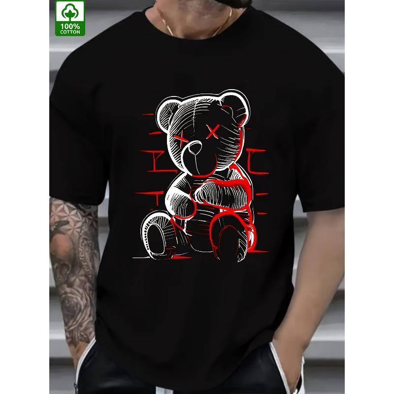 

European sizes Men s Trendy Summer T-Shirt with Devil Bear Graphic Print 4XL чорний
