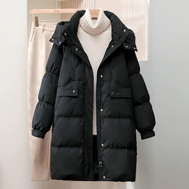 Women's 2025 Slimming Mid-Length Hooded Winter Down Jacket - White Duck Down, Thick, Fashionable, Petite Fit