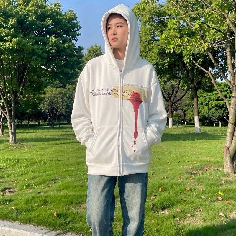 European and American autumn and winter trendy personalized pattern letter print zipper men's and women's long sleeved hoodie