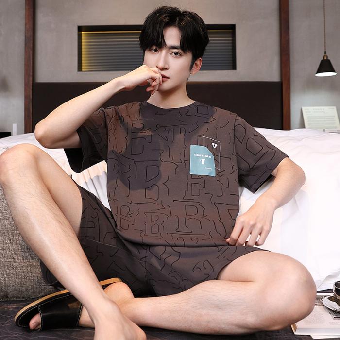 Herren Pyjama Kurzarm Oberteile Shorts Cartoon Nachtwäsche Loungewear Studenten Zweiteiler Gestreift Uni Jugend Nachtwäsche Homewear