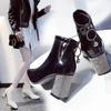 Square Toe Short Boots Woman 2024 Fall/Winter Shoes Women High Heeled Boots Rhinestone Chunky Heel Female Booties Large Size