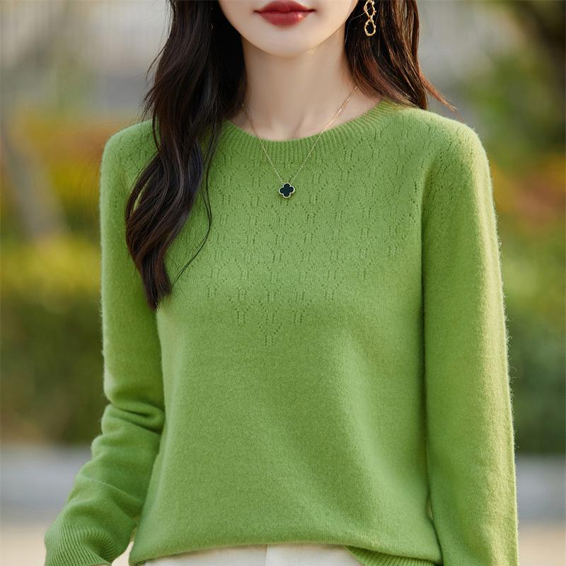 Women's Round Neck Crochet Knit Sweater: Loose-Fit, Autumn/Winter Pullover Base Layer.