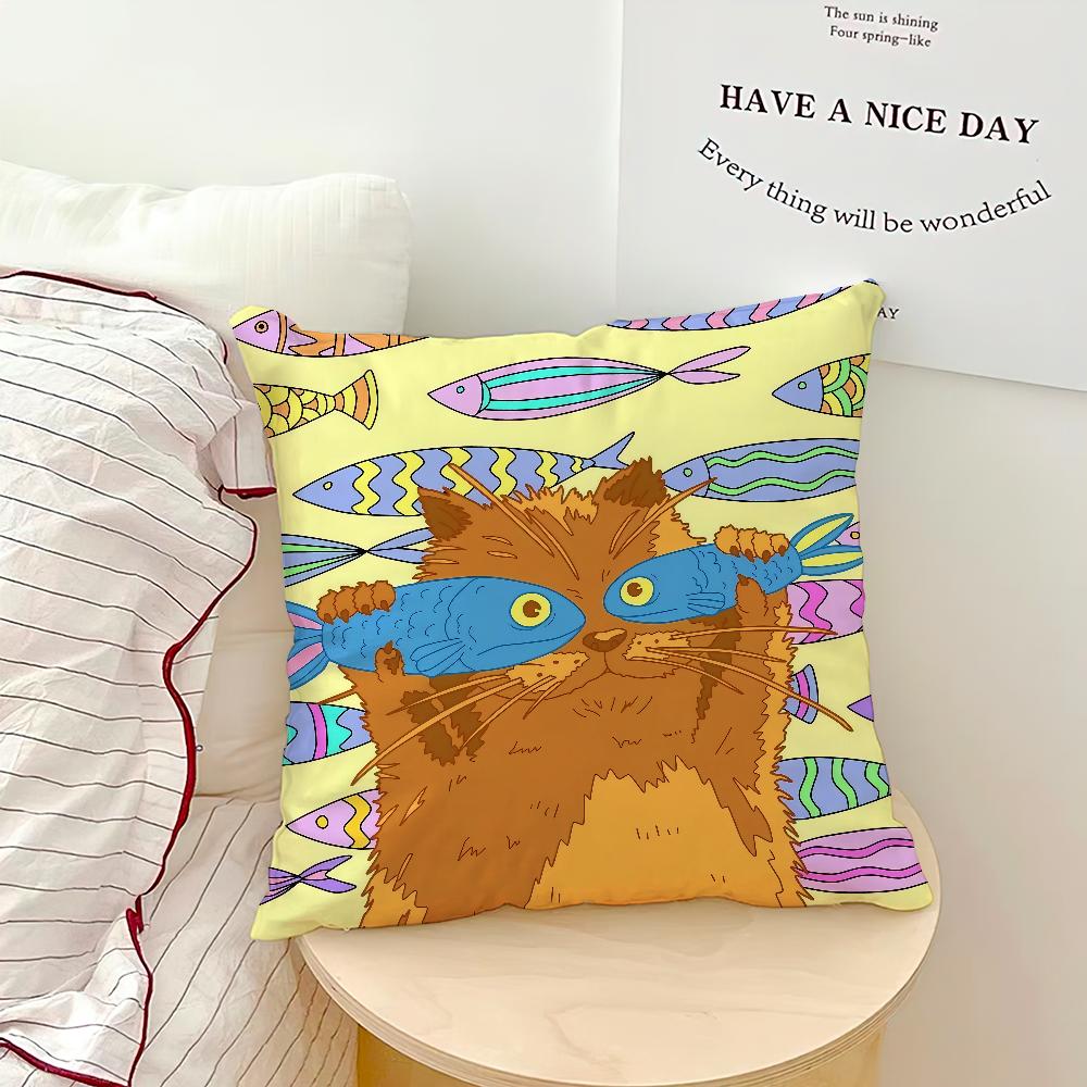 Cute fish Cat Funny Abstract Art meme cushion cover soft Pillow Case for Sofa Living Room Home office Decor Protective Covers