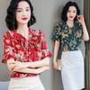Women's Summer Short Sleeve Chiffon Shirt Loose Floral Top
