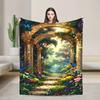 Stone GateGardenPatternPrintedFlannel BlanketShawl BlanketSuitable For BedroomDormitoryCarOutdoor,SofaTravel,Office,Camping,Gift