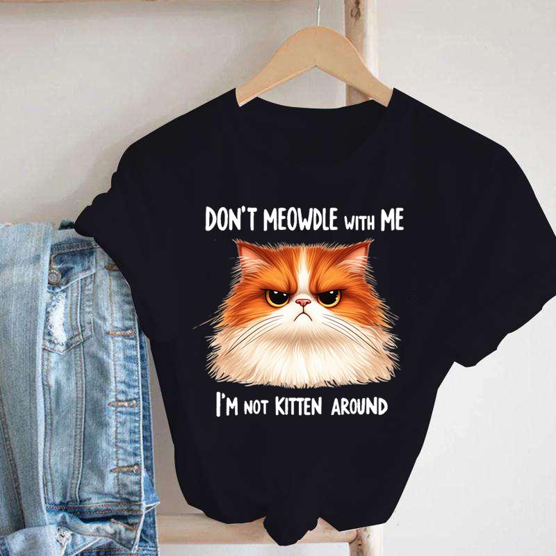 

Кошка Не Мяукай Со Мной Я Не Котёнок Вокруг Печатные Футболки Женская Девочка Унисекс Повседневная Свободная Круглый Вырез S чёрный
