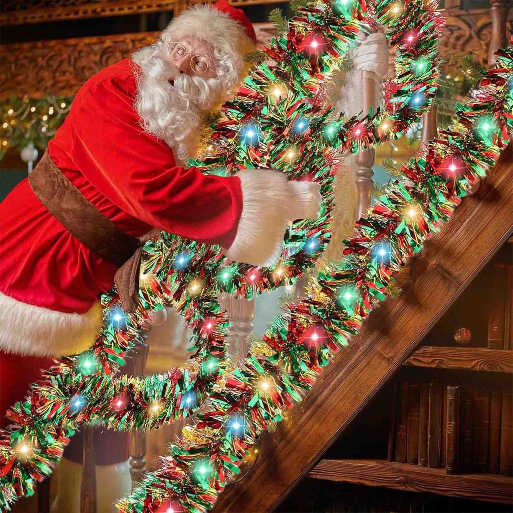 16.4 Ft Green Christmas Tree Garland Christmas Prelit Garland With Lights 50 LED Hanging Lighted Christmas Garland Xmas Garland For Xmas Tree Deco