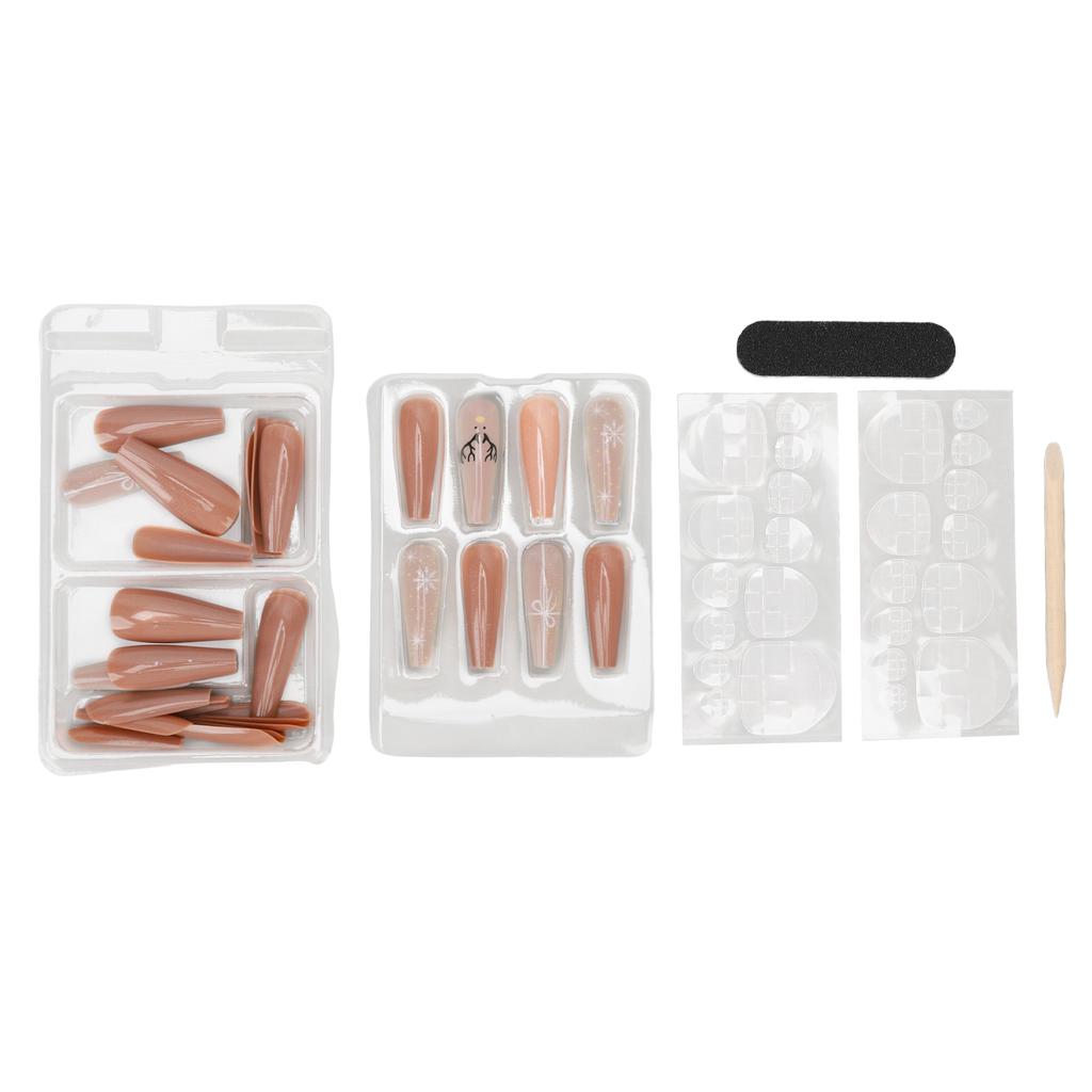 30PCS Nail Art Stickers with Glue Full Coverage Decorative Plastic Fake Nails Christmas Style