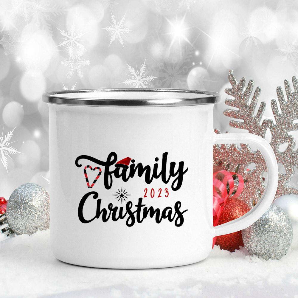 Snowman Ship Print Enamel Coffee Mugs Beer Juice Mug Handle Cocoa Cups Merry Christmas Cup Party Table Decoration New Year Gift