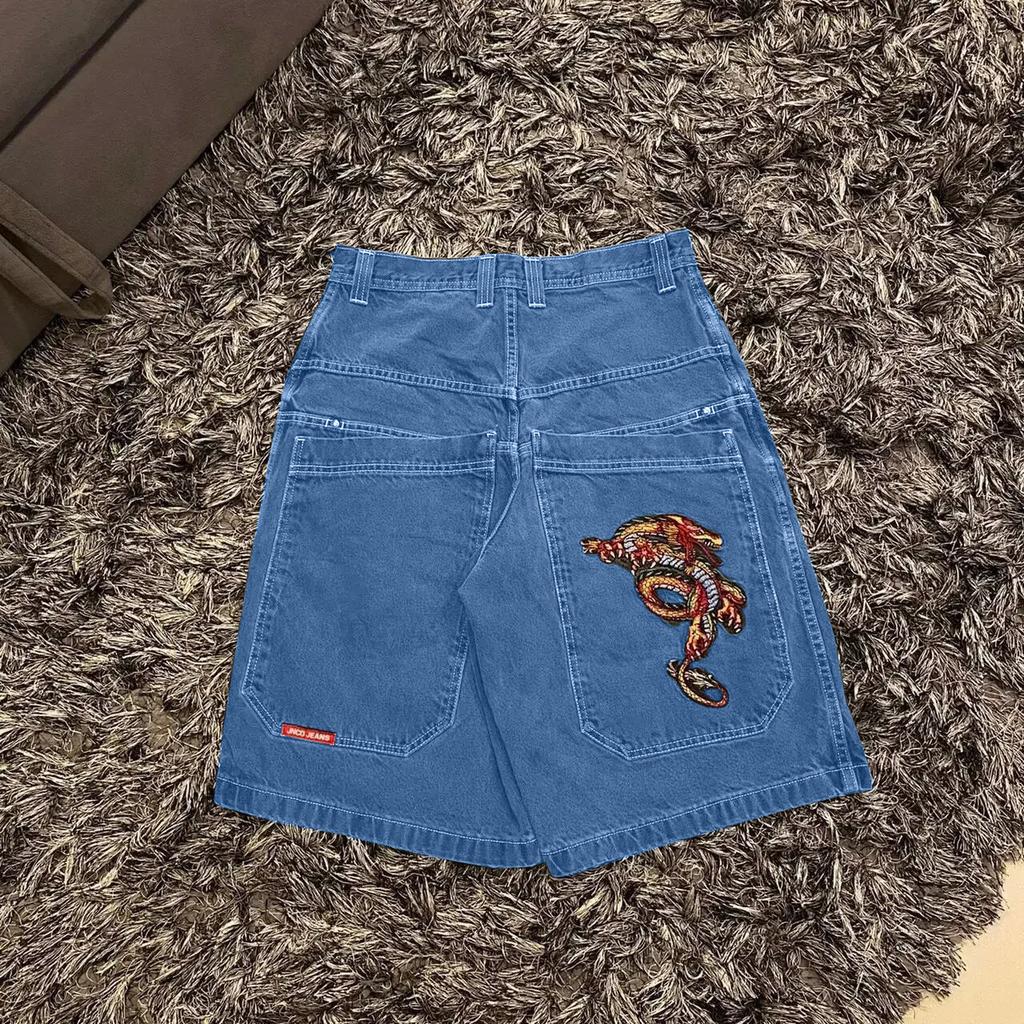Unisex Y2K Baggy Shorts Vintage American Streetwear Printing Denim Shorts 2000s Hip Hop Men Women Casual Basketball Shorts