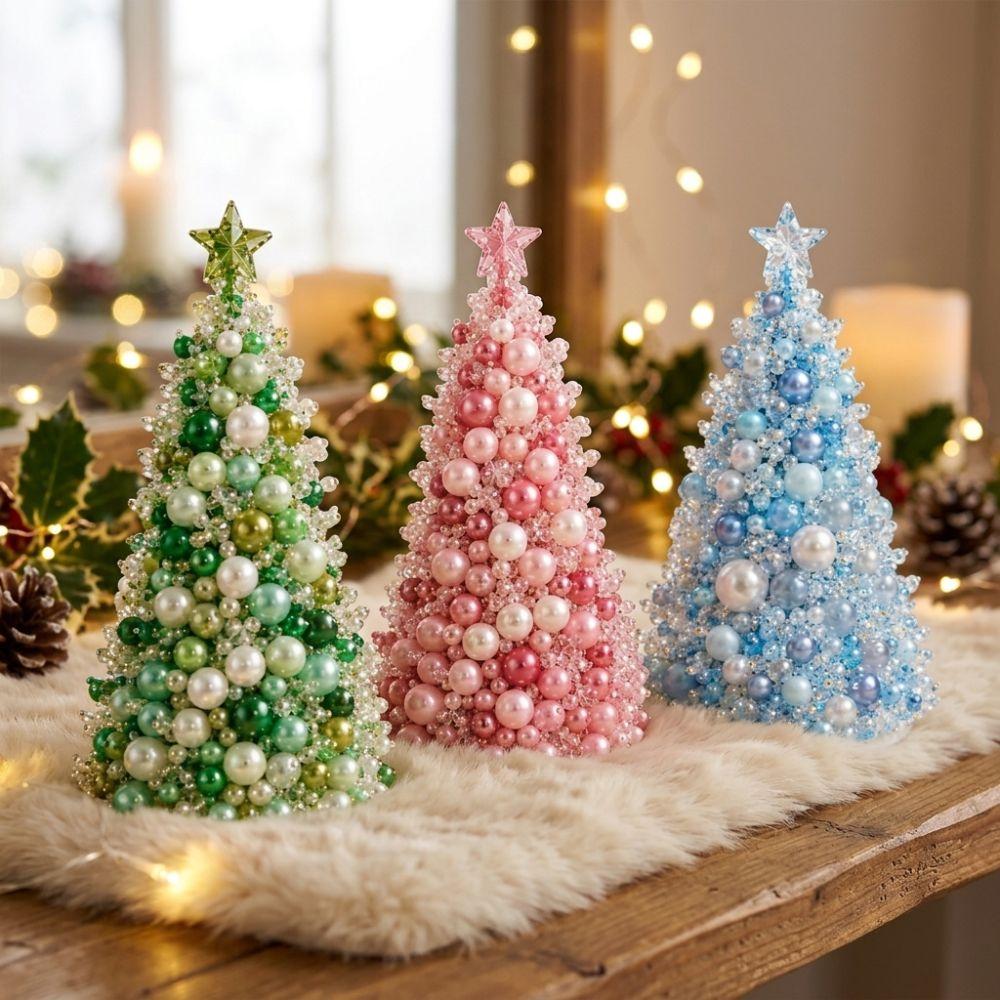 Kit Creativo Albero di Natale Colorato Set di Tessitura con Mini Perline Scintillanti Decorazione da Tavolo