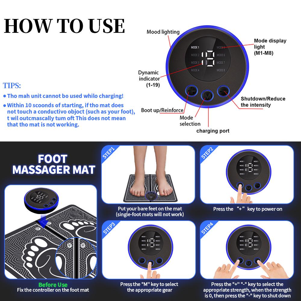 Rechargeable EMS Microcurrent Foot Massage Mat
