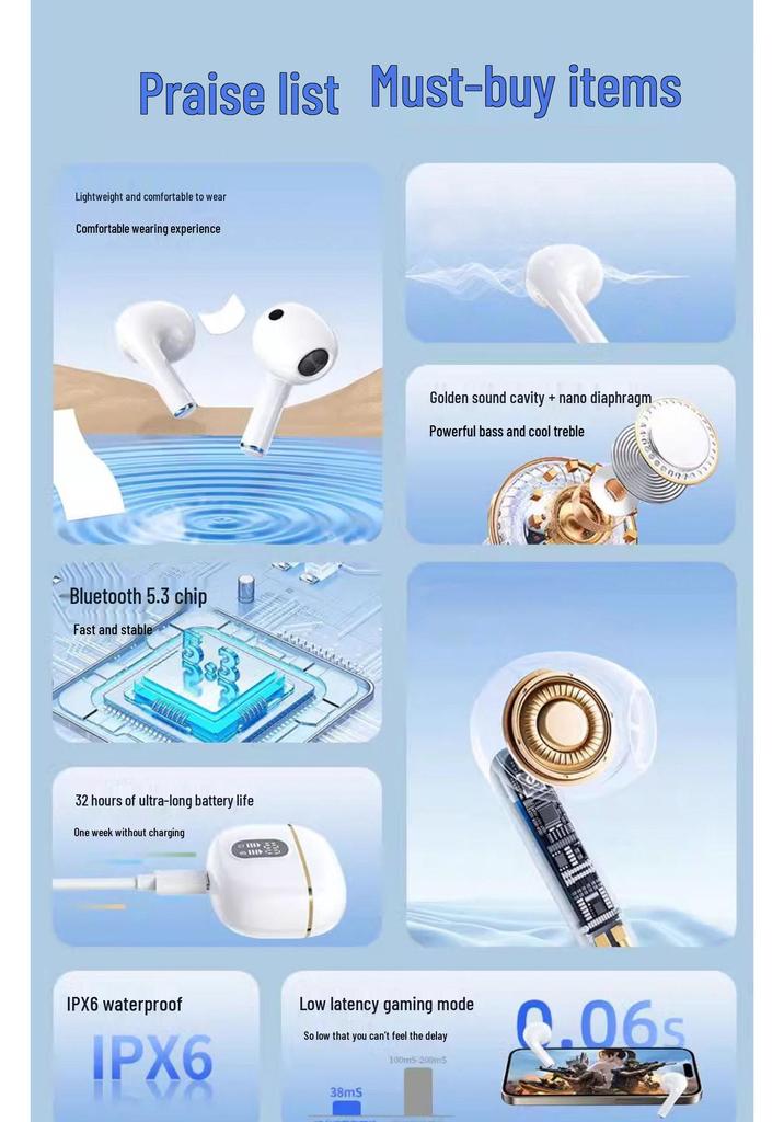 Authentic True Wireless Bluetooth Earbuds 2026: New Model with Digital Display, Noise Cancellation, High-Fidelity Sound, and Extended Battery Life